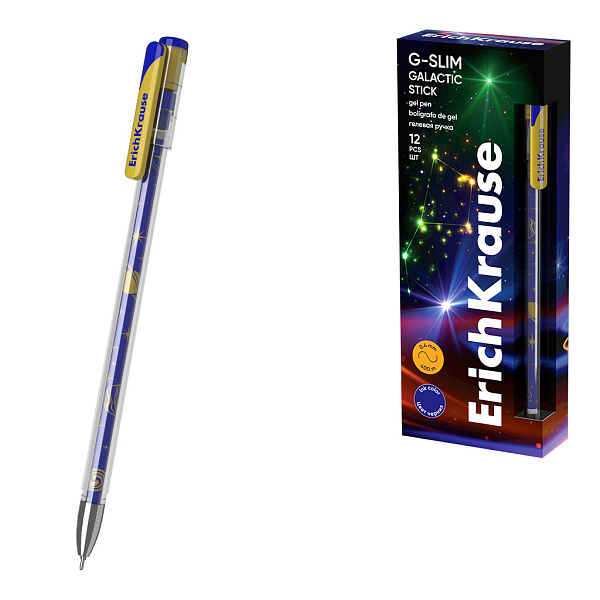 Ручка гелевая ErichKrause G-Slim Stick Galactic 0.5, цвет чернил синий (в коробке по 12 шт.)