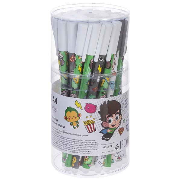 Ручка гелевая 0,6 мм стираемая Hatber "Влад А4" Синяя игольч.пишущ.узел 36 шт в Пласт.тубе