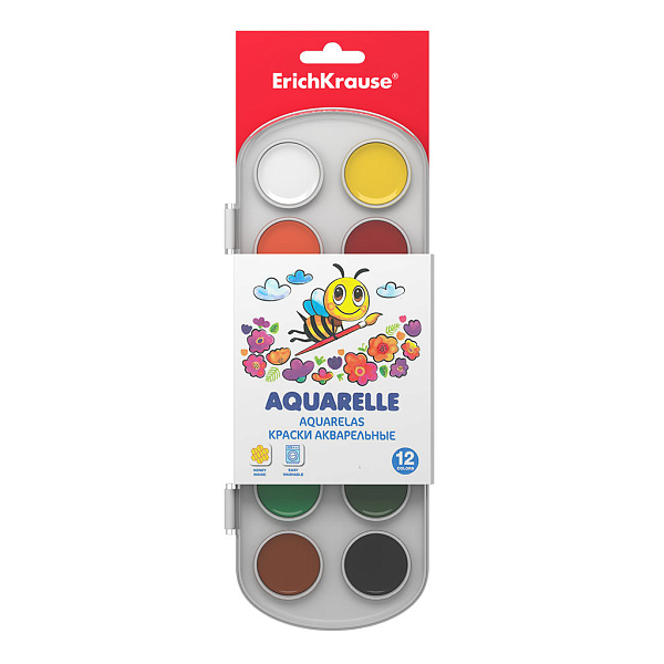 Акварель 12 цветов "Baby" без кисти, пластиковый пенал с европодвесом