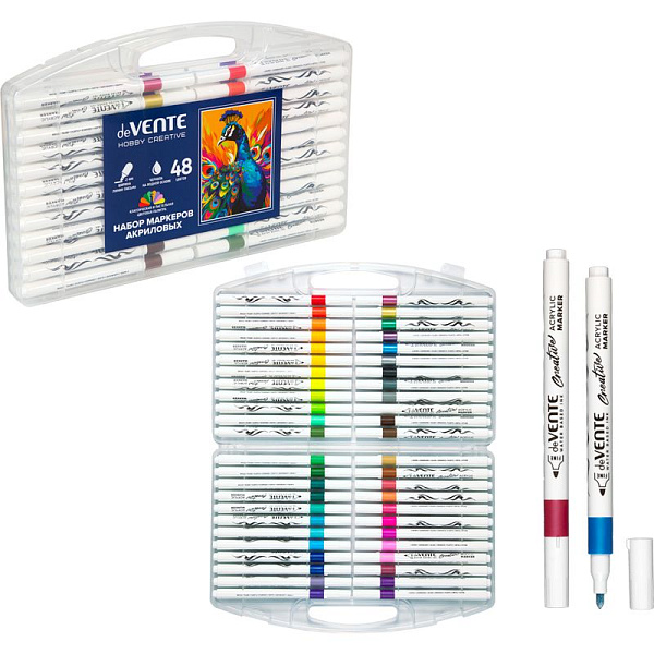 Набор маркеров акриловых "deVENTE. HOBBY CREATIVE. Classic&Pastel" 48 цв. круглый корпус, пулевидный наконечник, ширина линии 2 мм, в пластиковой коробке