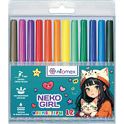 Фломастеры 12 цветов "NekoGirl", с вентилируемым колпачком, в пластиковом блистере