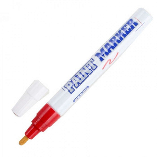 Маркер-краска (лаковый) 4.0 мм, MunHwa "Paint Marker", нитро-основа, пулевидный наконечник, круглый корпус, красный