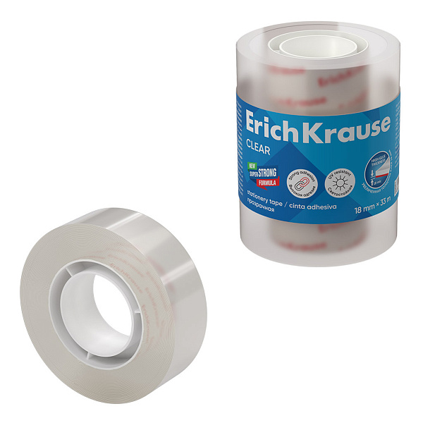 Набор из 4 клейких лент ErichKrause Clear, 18ммх33м, прозрачный (в пленке)