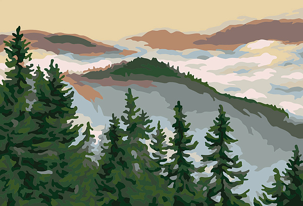 Картина по номерам 30*20 "Туманные холмы" "ФРЕЯ"