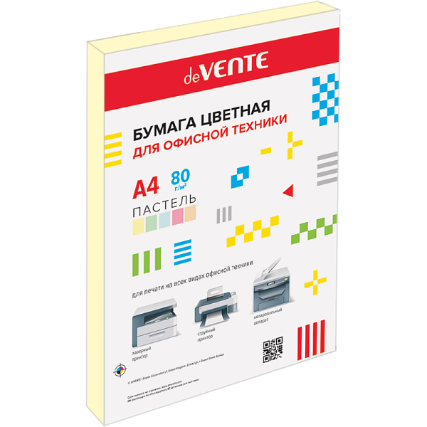 Бумага А4 80 гр  50 л. "deVENTE" пастельный желтый, в пластиковом пакете