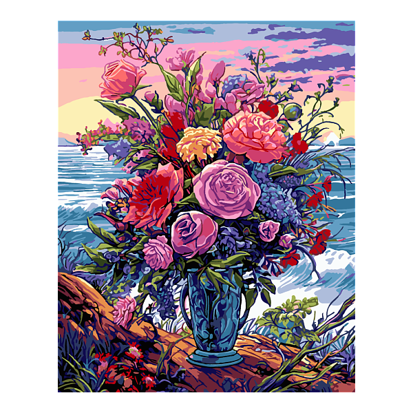 Картина по номерам холст на подрамнике 40*50см "Цветы и море"