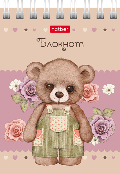 Блокнот А7 40 л. кл. на гребне "Мишки-малышки" 65г/кв.м Обл. мел.картон