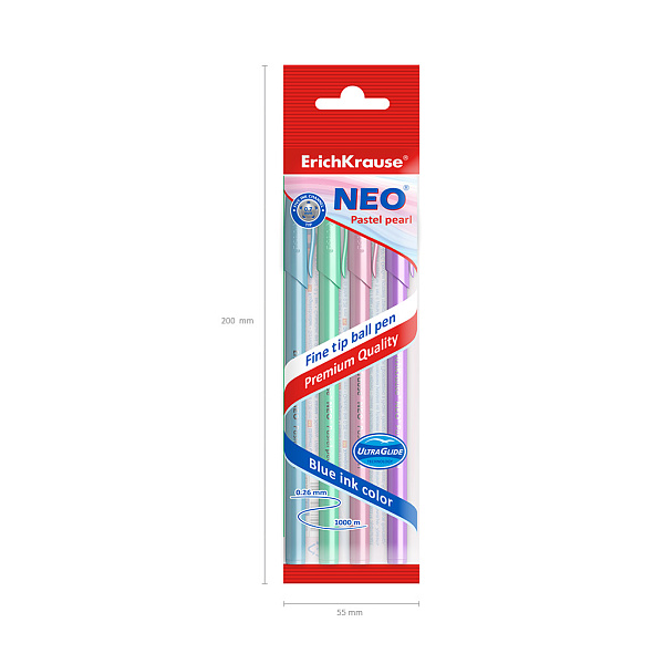 Набор из 4 ручек шариковых ErichKrause Neo® Stick Pastel 0.7, Super Glide Technology, цвет чернил синий (в пакете)