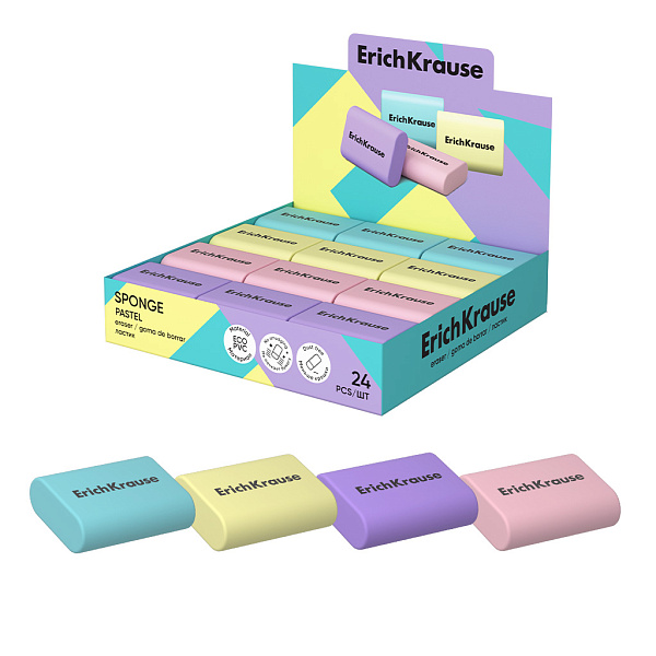 Ластик ErichKrause Sponge Pastel (в коробке по 24 шт.)