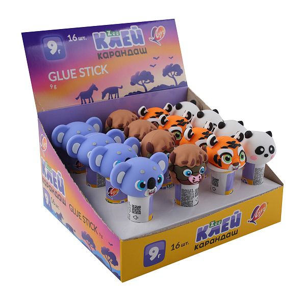 Клей-карандаш "ZOO" с фигурной крышкой, 9г Луч