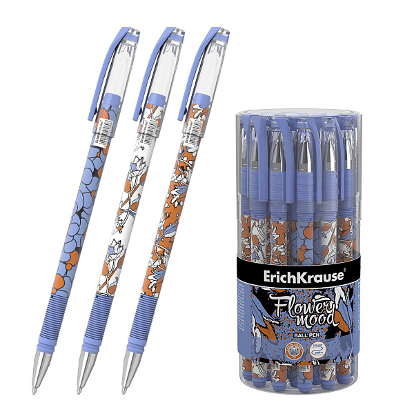 Ручка шариковая ErichKrause Tulips Stick, цвет чернил синий (в тубусе )