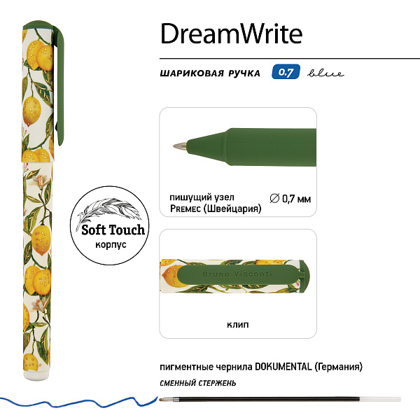 Ручка шариковая 0,7 мм "DREAMWRITE. "FLORA. PARADISE" СИНЯЯ, В ПОДАРОЧНОЙ ТУБЕ