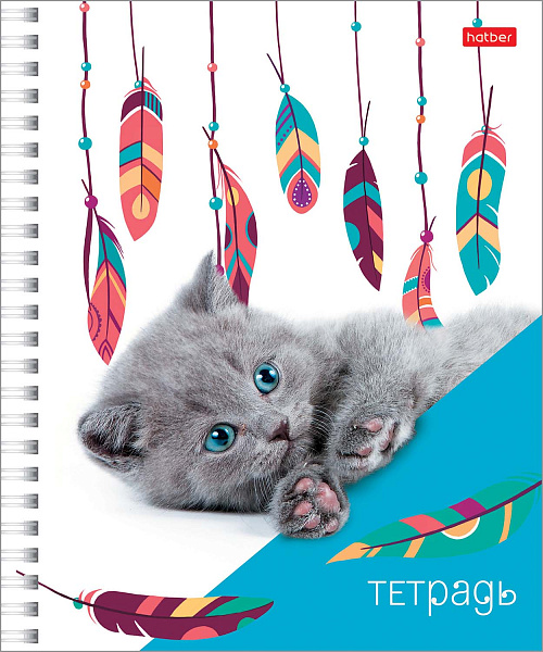 Тетрадь 48 листов в клетку на гребне "Пушистые мордочки"  60-65г/кв.м  Обл. мел.картон 4 диз.в блоке