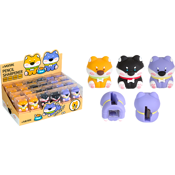 Точилка 1 отв. deVENTE. Doggy, пластиковая с покрытием Softкаждая в индивидуальной пластиковой коробочке с маркировкой, ассорти 3 дизайна