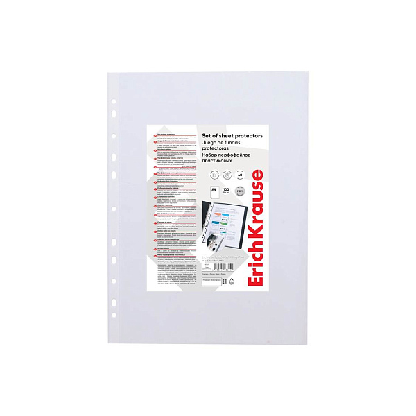 Папка-вкладыш А4 40 мкм ErichKrause Fizzy Clear, 100 шт. "апельсиновая корка"