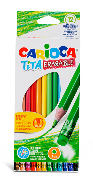 Карандаши 12 цв. Carioca   Tita Erasable  пластиковые  заточенный с ластиком