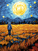 Картина по номерам 40*30 цветной холст "Звездная ночь над полем" "ФРЕЯ"