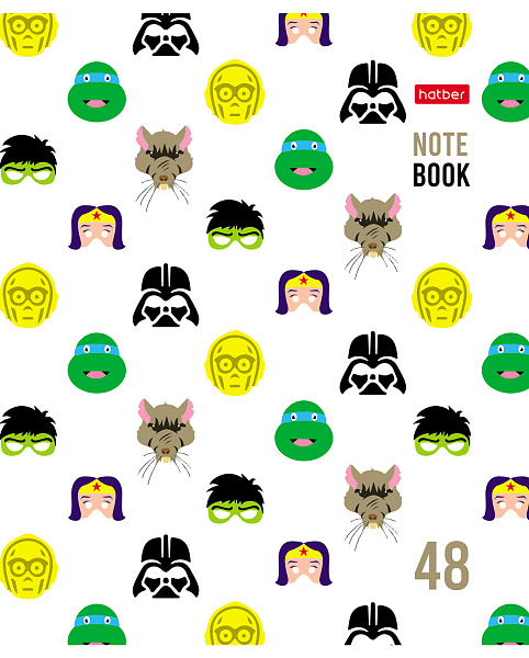 Тетрадь 48 л. кл. "Известные маски" на скобе, скругл.углы 