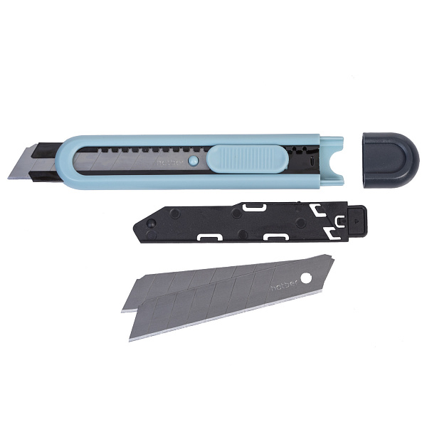 Нож канцелярский 18 мм Hatber Mist "AUTO-LOCK",+2 запасн.лезвия металл.направл. в блистере