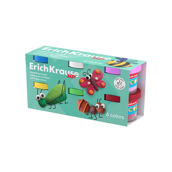 Тесто для лепки ErichKrause Baby с Алоэ Вера 6 цветов по 35 г (в коробке-рукаве 6 шт)