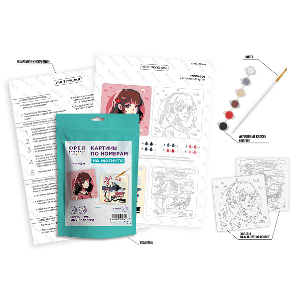 Картина по номерам (на магните) 9 х 9 см "Лепестки сакуры" "ФРЕЯ"