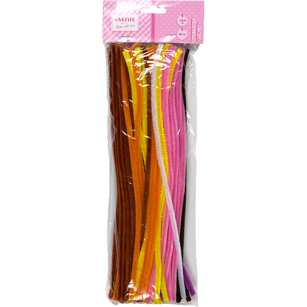 Проволока пушистая Шенил "deVENTE" 0,6x30 см, 100 шт, ассорти цветов, в пластиковом пакете с блистерным подвесом