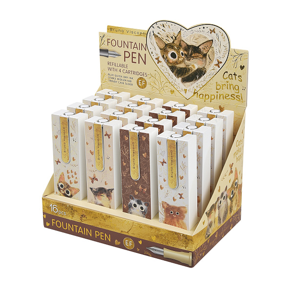 Ручка перьевая "LOVE ME" В ПЛАСТИКОВОМ ПЕНАЛЕ , СО СМЕННЫМИ  КАРТРИДЖАМИ (4 ШТ), EF, СИНЯЯ (4 ВИДА)