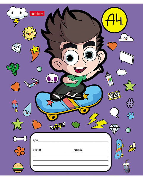 Тетрадь 12 листов в крупную клетку "Влад А4" 60-65г/кв.м на скобе Обл. мел.картон 5 диз.в блоке скругл.углы