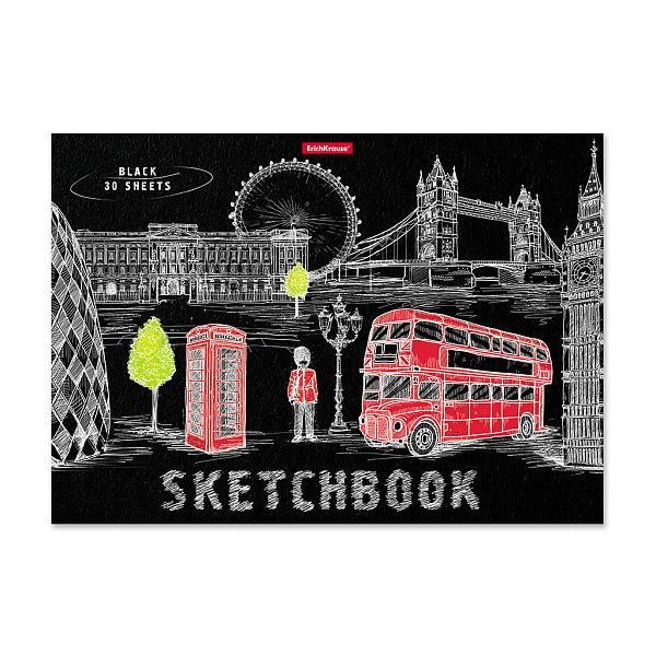 Альбом д/эскизов А4 30 л. на клею ErichKrause® Great Britain, бумага черная