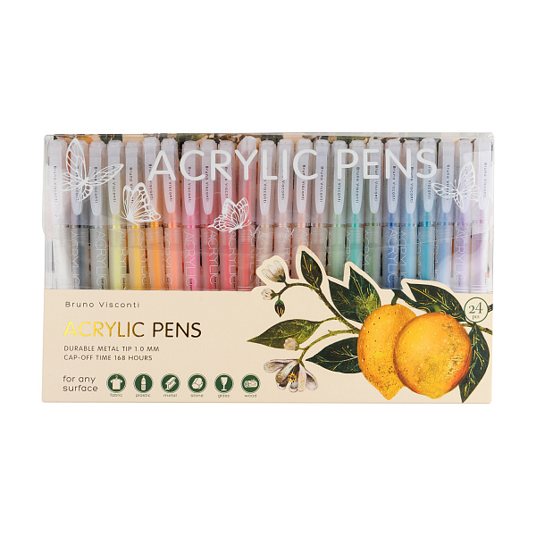 Набор ручек АКРИЛОВЫХ "FLORA.PARADISE.Lemons", 1,0 мм, 24 цвета