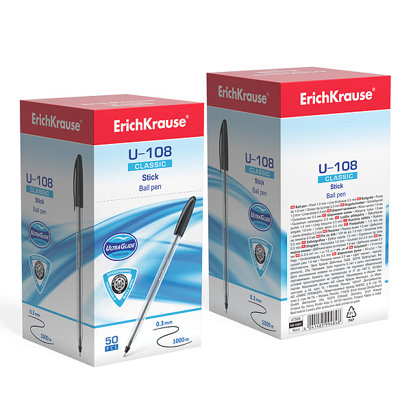 Ручка шариковая ErichKrause® U-108 Classic Stick 1.0, Ultra Glide Technology, цвет чернил черный (в коробке по 50 шт.)
