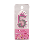 Свеча-цифра для торта "deVENTE. Розовая принцесса" 5, размер свечки 5,8x3,8x0,8 см с серебряным рисунком, в пластиковой коробке с подвесом
