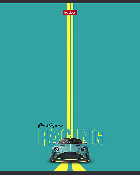 Тетрадь 48 листов в линию пластиковая обложка "Престижные гонки" 60-65г/кв.м на скобе обл. с печатью тиснение титульный лист 5 диз.в блоке