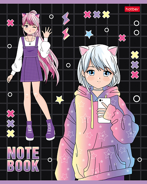 Тетрадь 48 л. кл. "Неко-Тян_аниме" на скобе, скругл.углы 