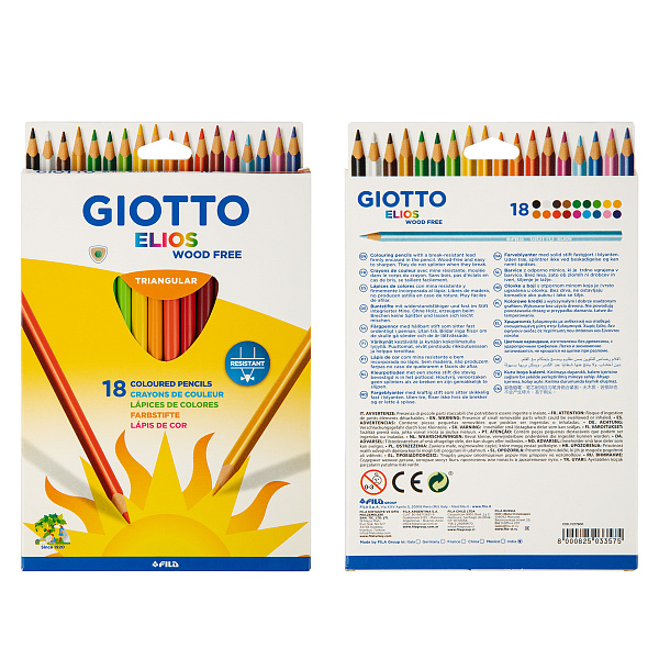 Карандаши 18 цв. "Giotto" ELIOS, полимерные, трехгранные, заточенный