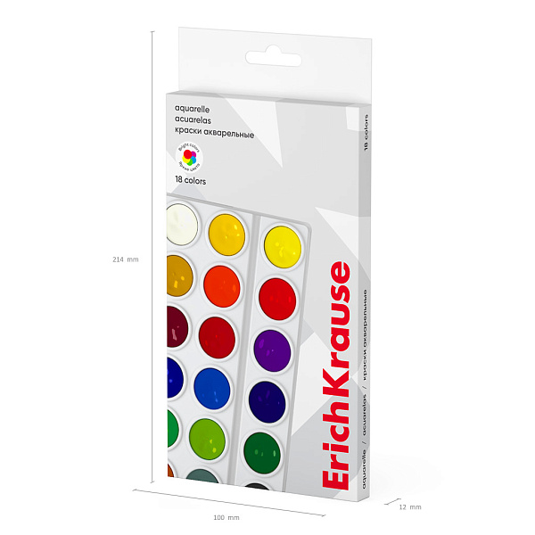 Акварель 18 цветов "Optima Art" без кисти, мягкий пластик, картонный пенал, европодвес