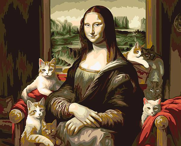 Картина по номерам 50*40 "Мона Лиза и котики" "ФРЕЯ"