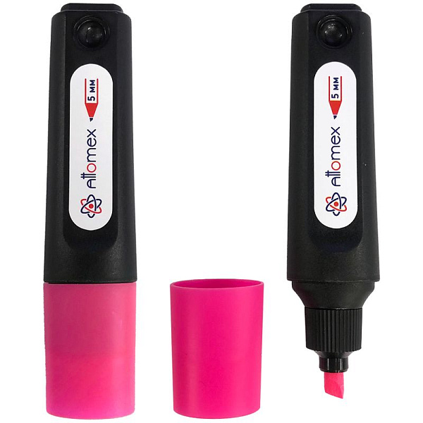 Маркер-текстовыделитель 1-5 мм "Attomex" Розовый, плоский корпус, скошенный наконечник. в карт.кор.