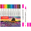 Набор маркеров акварельных 12 цветов "deVENTE" двусторонние (кистевидный до 2 мм/пулевидный в металлической обойме 0,4 мм), круглый корпус, акварельные чернила на водной основе, в пластиковой коробке