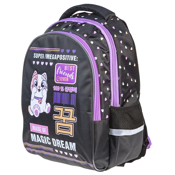 Рюкзак Hatber STREET -Кот-мечтатель- -40х26х19см- полиэстер светоотраж. 2 отделения 3 кармана