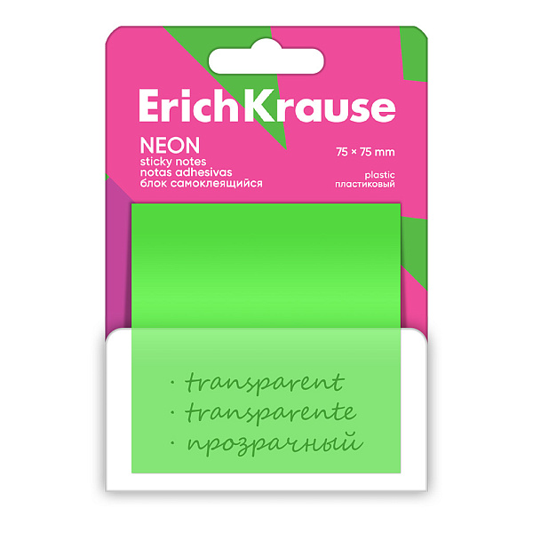 Бумага на л/п 75*75 50 л. ErichKrause Neon, пластиковый , ассорти