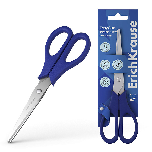 Ножницы 170 мм для левшей ErichKrause EasyCut, ассорти  (в блистере)