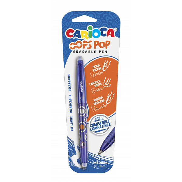 Ручка гелевая стираемая Carioca  OOPS Pop   0.7 мм  цвет чернил: синий
