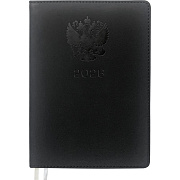 Еженедельник 2026 "deVENTE. Emblem" A4 (210 ммx290 мм) 128 стр, черный, кремовая бумага 70 г/м², печать в 2 краски, твердая обложка из искусственной кожи с поролоном, отстрочка, термо тиснение, перфорация, закругленные уголки, 2 ляссе, в термоусадочн