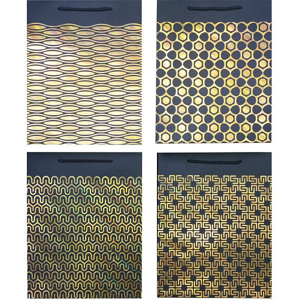 Пакет подарочный бум. "deVENTE. Black & Gold" Вертикальный,31x42x12 см, тиснение фольгой, бумага 210 г/м², ассорти 4 дизайна