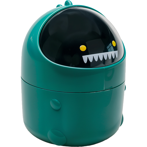 Контейнер для мусора "deVENTE. Dino" настольный пластиковый 12x12x16 см, с крышкой, круглой формы, зеленый, в картонной коробке