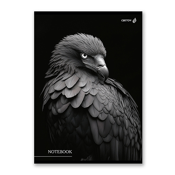 Тетрадь А4 80 л. кл. "Чёрные крылья" выборочный лак, на скобе 65 г/кв.м , белизна 100 % 01350 "Светоч"