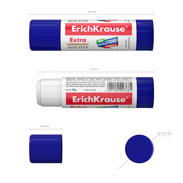 Клей-карандаш ErichKrause® Extra, 21г (в пакете по 3 шт.)