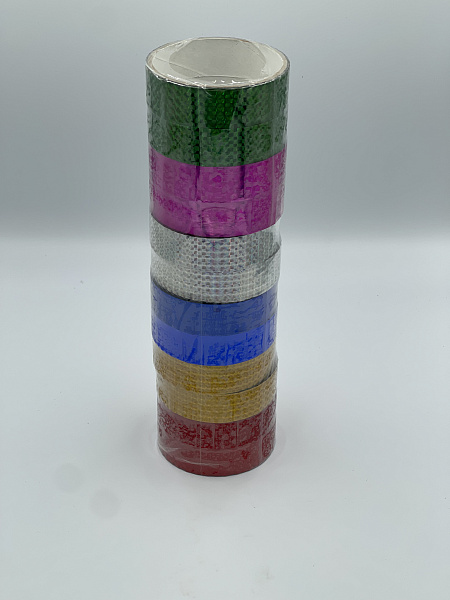 Клейкая лента голографическая 24мм*10м МИКС (спайка 12 штук) цена за 1 штуку 