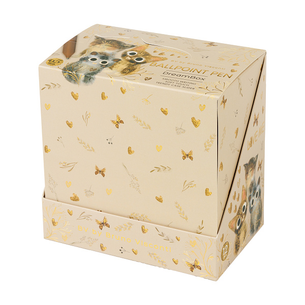 Ручка шариковая автомат. 0,5 мм "DREAMBOX.LOVE ME.КОТИКИ.СЧАСТЬЕ" СИНЯЯ, В ПОДАРОЧНОМ ПЕНАЛЕ